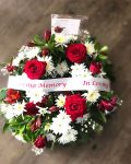 Round in loving memory wreath reds and white