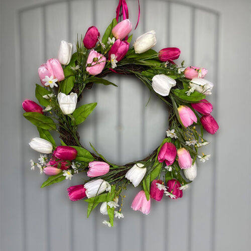 Large spring pink tulip wreath