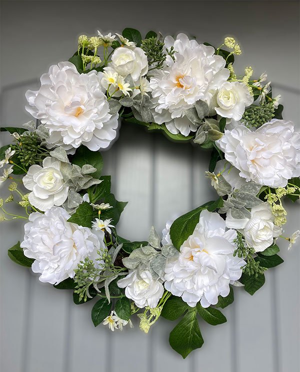 large white peony wreath
