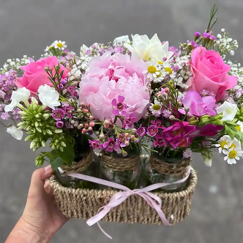 Basket of bottle blooms