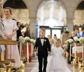 The Luxe White & Greens Package - Altar Boy and Flower Girls walking up the aisle